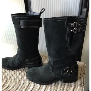 Cole Haan black suede Moto mid-calf boots. Vibram soles.Rarely worn. Gorgeous